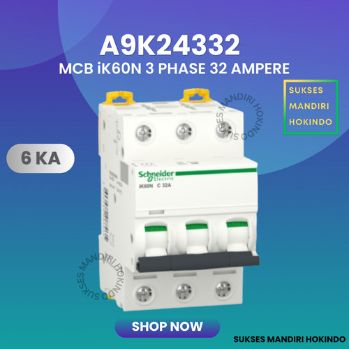 MCB 3P 32A 3 Phase 32 Ampere IK60N 6kA Schneider ORI SNI 3 Pole 32A