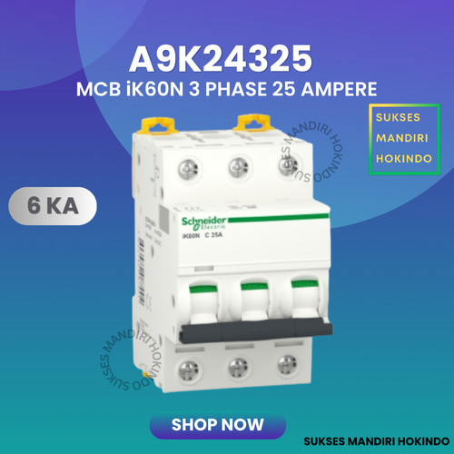 MCB 3P 25A 3 Phase 25 Ampere IK60N 6kA Schneider ORI SNI 3 Pole 25 A