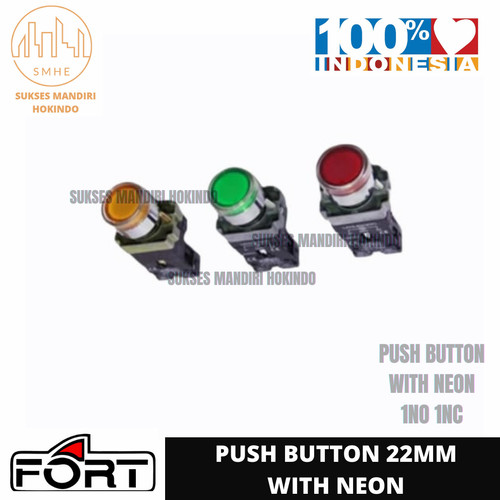 Push Button 22mm With Neon Direct Flush Head 220 VAC Murah SNI ORI