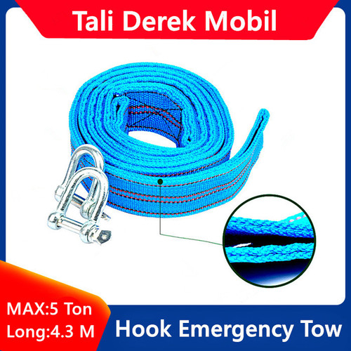 Tali Penarik Mobil 4.3M 5Ton Tali Derek Mobil 5 Ton Hook Emergency Tow