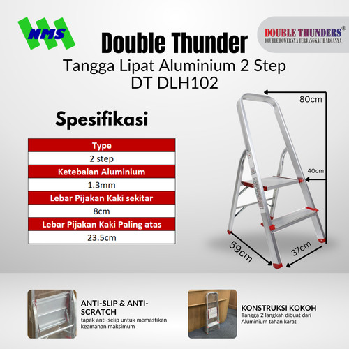 Tangga Lipat Double Thunder DLH102 2 Step Aluminum Ladder Anti Slip