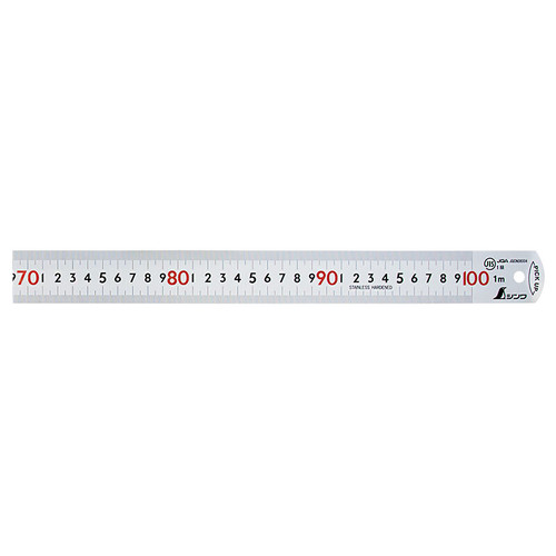 Penggaris Besi Shinwa 13140 / Pickup Scale with Red Numbers JIS 100cm 1 Meter