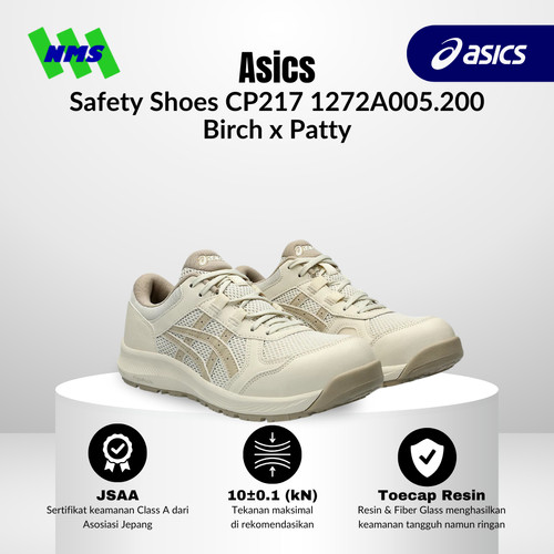 Sepatu Safety Wanita Asics CP217 Winjob with FLYTEFOAM EE Cream Hitam Merah - Birch Black Peacoat