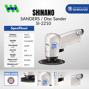 Mesin Amplas Angin 3 Inci Shinano SI-2210 3" Single Action Air Disc Sander Dual Mode 3" / 4" (adapter dijual terpisah)