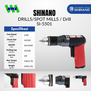 Mesin Bor Angin Shinano SI-5501 3/8" Air Drill Chuck 10mm Kecepatan 2400 rpm