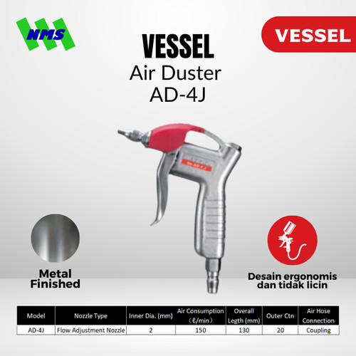 Air Blow Gun VESSEL AD-4J Air Duster dengan Pengatur Volume Udara Bodi Metal Tembakan Semprotan Angin Kompresor