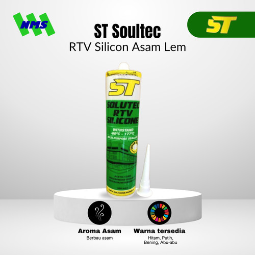 ST Solutec RTV Silicone Sealant Asam Lem Silikon Silen Putih Hitam Abu Clear Bening