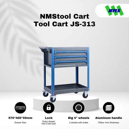 Troli Bengkel 3-Drawer Tool Trolley NMStools CART JS-313 Blue & Grey - Box Kunci Dorong Susun 3 Lantai Trolli Troly