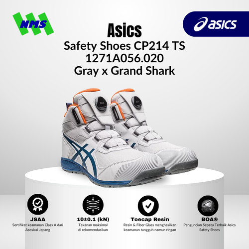 Sepatu Safety Asics Winjob CP214 TS BOA Gracia Gray x Grand Shark Original Putih Non Tali