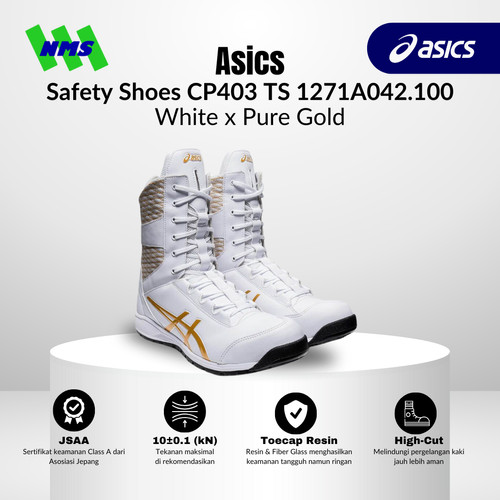 Sepatu Safety Asics Winjob CP403 TS White x Pure Gold Original