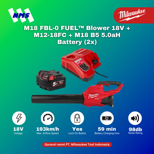 Mesin Blower Milwaukee M18 FBL-0 + 2x B5 + M12-18FC FUEL™ Blower 18V