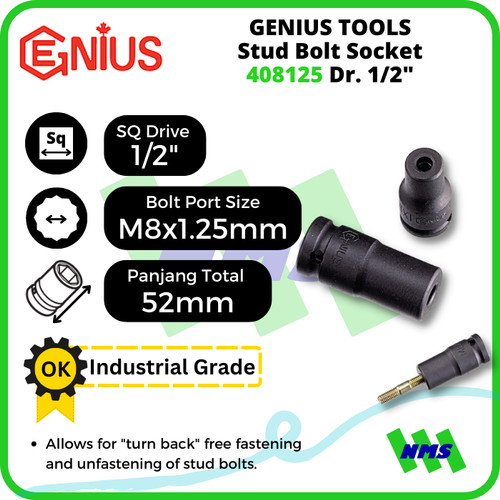 Kunci Soket Socket GENIUS TOOLS Stud Bolt Socket 408125 Dr. 1/2"