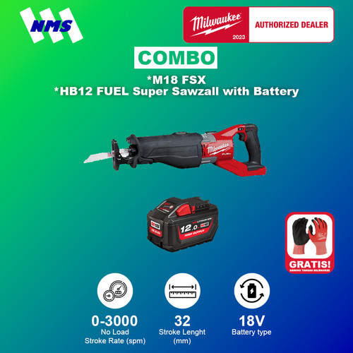 Gergaji Listrik Milwaukee M18 FSX + HB12 FUEL Super Sawzall & Battery