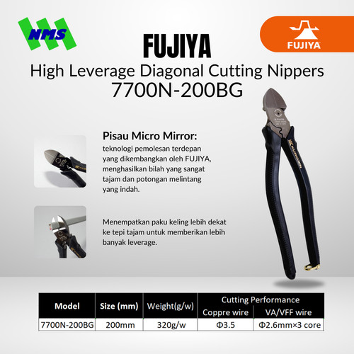 Tang FUJIYA 7700N-200BG High Leverage Diagonal Cutting Nipper Kurokin