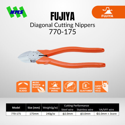 Tang Potong FUJIYA 770-175 Diagonal Cutting Nippers Japan