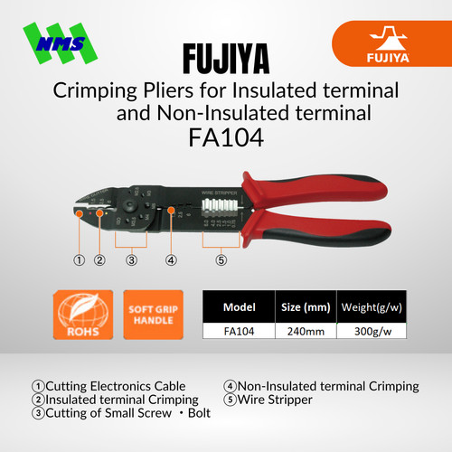 Tang FUJIYA FA104 Crimping Pliers for Insulated or Non-Insulated Japan