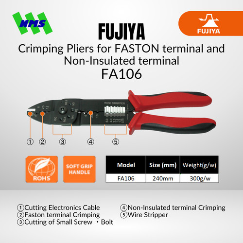 Tang FUJIYA FA106 Crimping Pliers for Non-Insulated or Faston Terminal