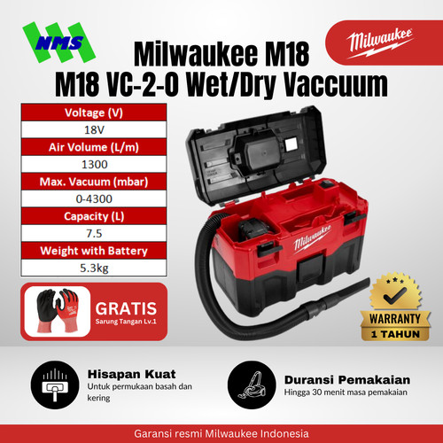 Penyedot Debu Milwaukee M18 VC-2-0 Wet/Dry Vacuum Cleaner Portable Baterai Portabel