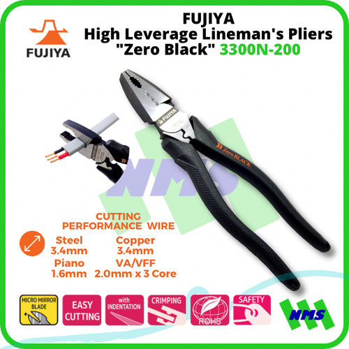 Tang Potong FUJIYA 3300N-200 High Leverage Lineman's Pliers Zero Black