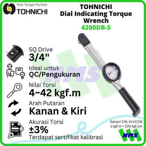 Kunci Torsi 4200DB-S 400-4200 Kgf.cm 3/4" TOHNICHI Dial Torque Wrench