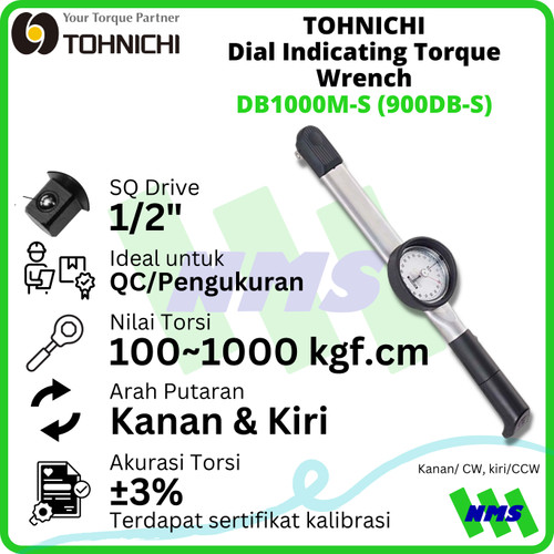 Kunci Torsi TOHNICHI DB1000M-S 100-1000 Kgf.cm 1/2" Dial Torque Wrench