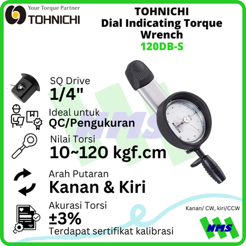 Kunci Torsi DB120M-S 14-120 Kgf.cm 1/4" TOHNICHI Dial Torque Wrench (Sebelumnya 120DB-S)