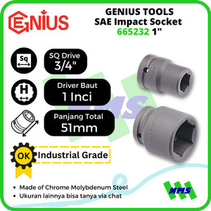 Mata Sok SAE Impact Sockets 3/4" 6pt. 1" inci 665232 GENIUS