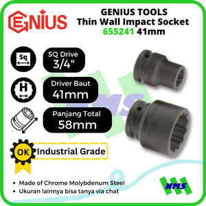 Mata Sok Metric Thin Wall Impact Sockets 3/4" 12pt. 41mm 655241 GENIUS