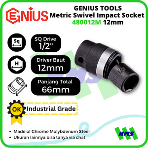 Mata Sok Metric Swivel Impact Sockets 1/2 Inch 6pt 12mm 480012M GENIUS