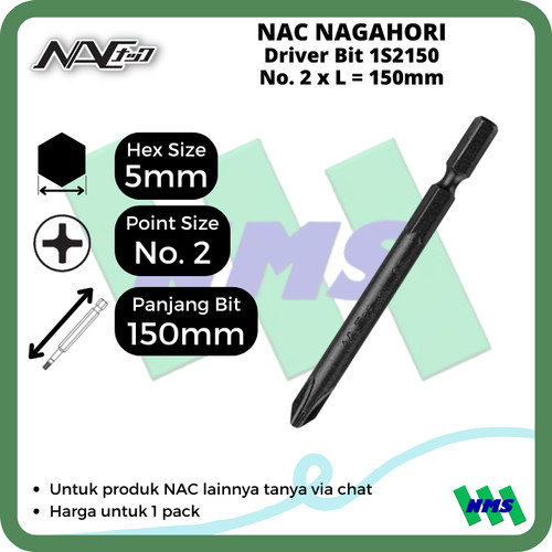 Screw Driver Bit 1S2150 NAC NAGAHORI No 2 x L = 150mm Ori Japan