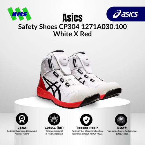 Sepatu Safety Asics BOA CP304 1271A030.100 Putih x Hitam 148-7521 ORI