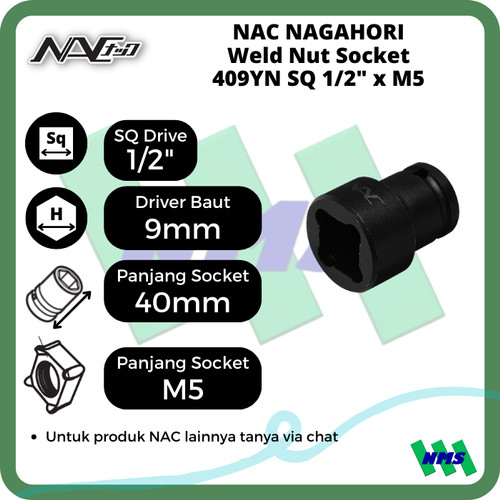 Kunci Shock NAC 409YN NAGAHORI Weld Nut Socket SQ 1/2" M5 9 mm