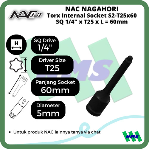 Torx Internal Socket SQ1/4 x T25 x L 90mm Nagahori NAC S2-T25x90