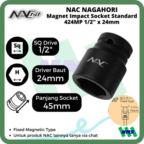 Impact Socket Standart Mata Sok Hitam 1/2 x 24mm Nagahori NAC 424MP