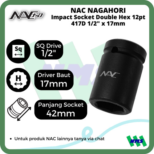 Impact Socket Standart Mata Sok Hitam 1/2 x 17mm Nagahori NAC 417D