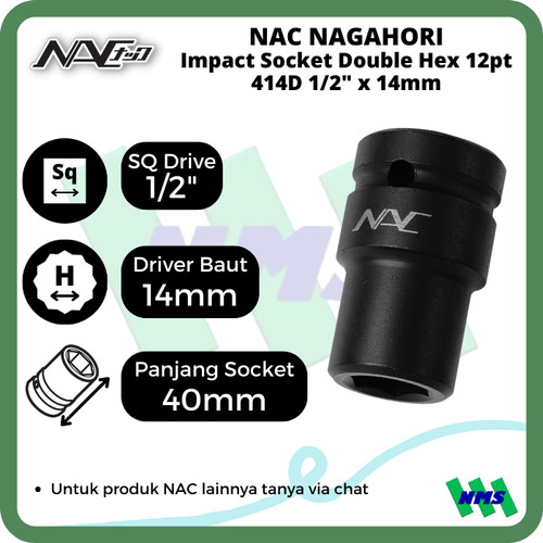 Impact Socket Standart Mata Sok Hitam 1/2 x 14mm Nagahori NAC 414D