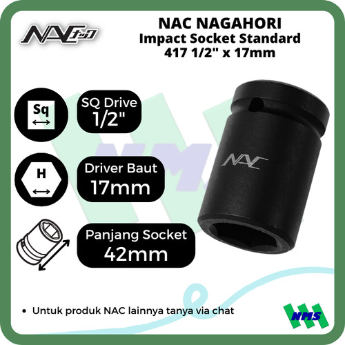 Impact Socket Standart Mata Sok Hitam 1/2 x 17mm Nagahori NAC 417