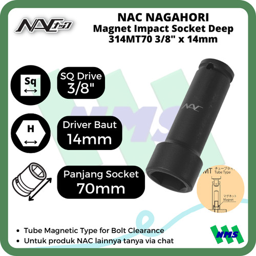 Impact Socket Deep Mata Sok Hitam 3/8 x 14mm Nagahori NAC 314MT70