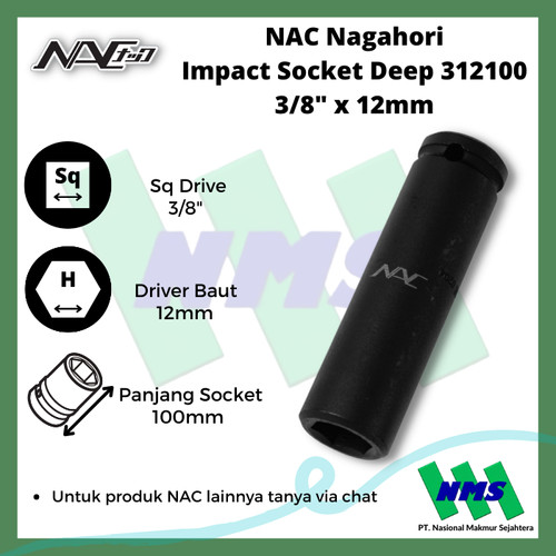 Impact Socket Deep Mata Sok Hitam 3/8 x 12mm Nagahori NAC 312100