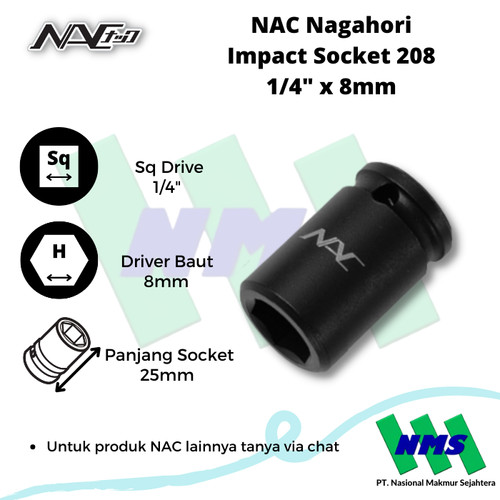 Impact Socket Mata Sok Hitam 1/4 x 8mm Nagahori NAC 208