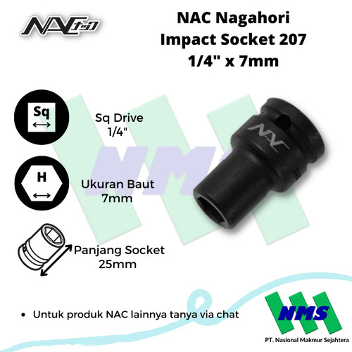 Impact Socket Mata Sok Hitam 1/4 x 7mm Nagahori NAC 207