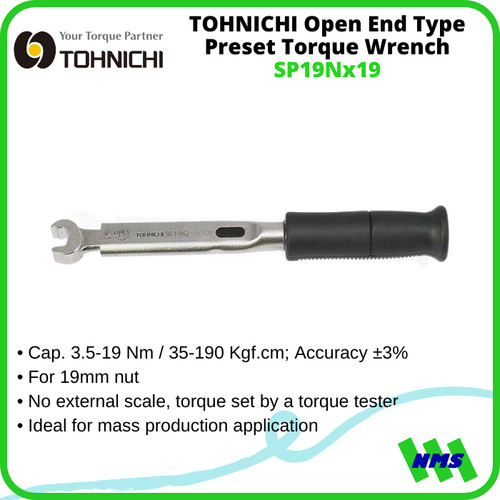 Kunci Pas Torsi 19mm SP19Nx19 TOHNICHI Open End Preset Torque Wrench 3.5 - 19Nm