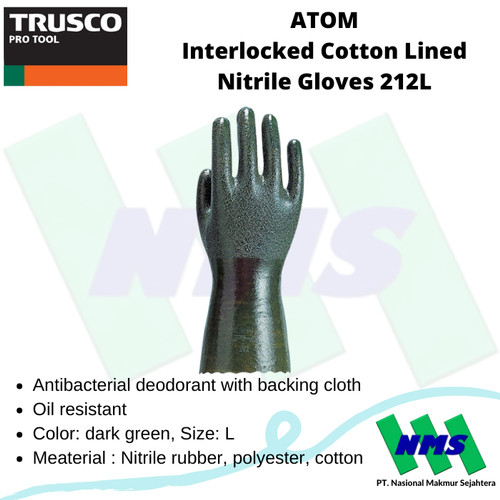 Oil Resistant Gloves ATOM Interlocked Cotton Nitrile 212L 813-6774