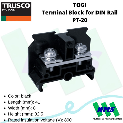 TOGI Terminal Block for DIN Rail PT-20 TRUSCO 391-8807