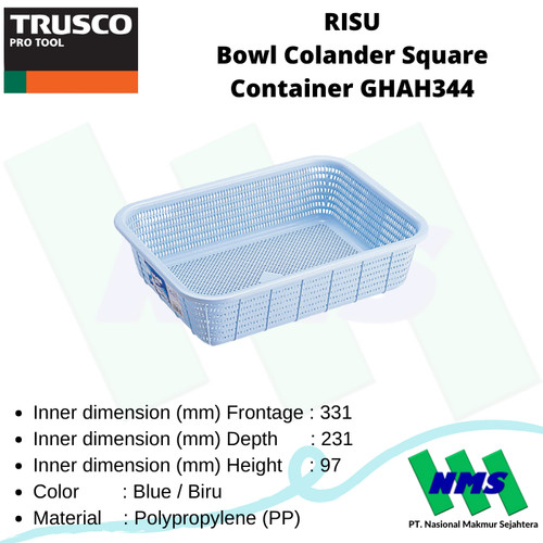 RISU Bowl Colander Square Container GHAH344 TRUSCO 334-5378