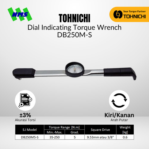 Kunci Torsi Tohnichi DB250M-S 50 - 250 kgf.cm Dial Torque Wrench