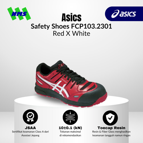 Sepatu Safety ASICS Winjob FCP103.2301 Red x White Merah Tali Original Working Sneakers Kerja