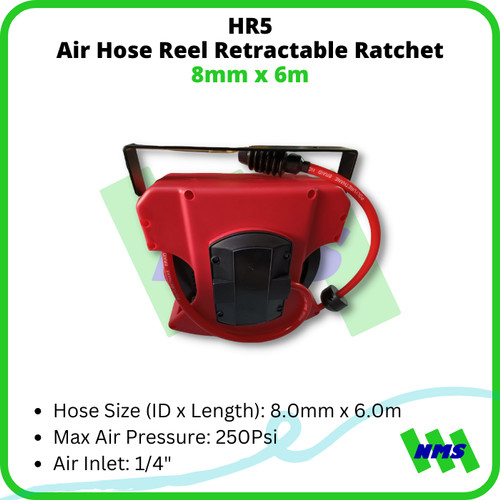 Selang Angin Gulung HR5 Air Hose Reel 8mm x 6m PU Retractable Ratchet