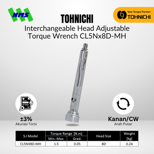 TOHNICHI CL5Nx8D-MH Interchangeable Adjustable Torque Wrench Torsi