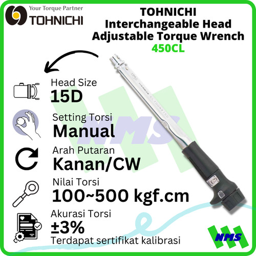 TOHNICHI 450CL Interchangeable Adjustable Torque Wrench Kunci Torsi